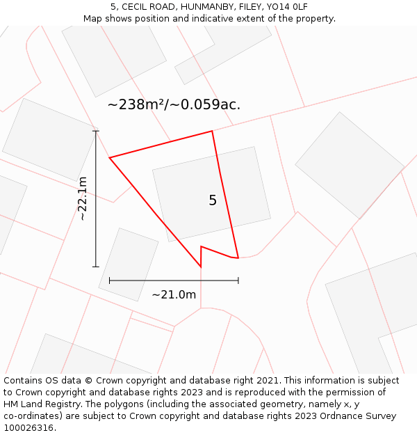 5, CECIL ROAD, HUNMANBY, FILEY, YO14 0LF: Plot and title map