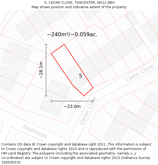 5, CEDAR CLOSE, TOWCESTER, NN12 6BH: Plot and title map