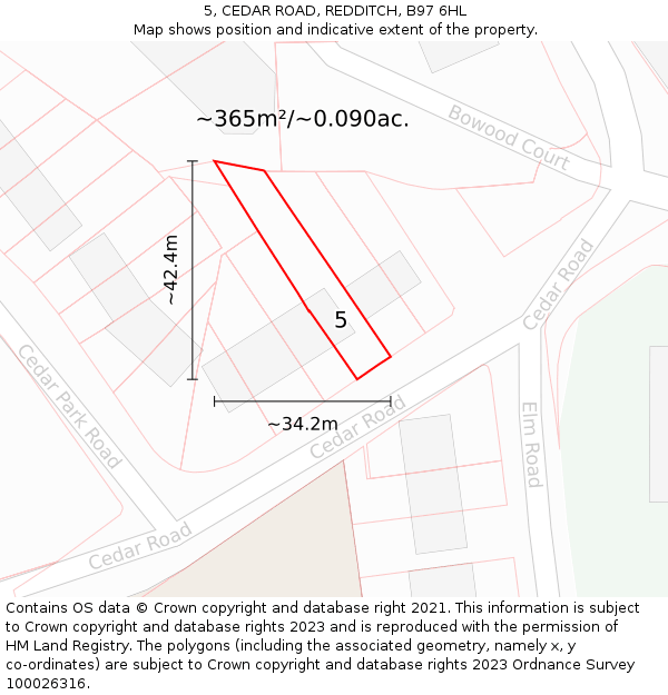 5, CEDAR ROAD, REDDITCH, B97 6HL: Plot and title map