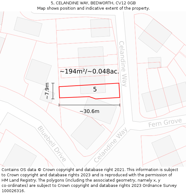 5, CELANDINE WAY, BEDWORTH, CV12 0GB: Plot and title map