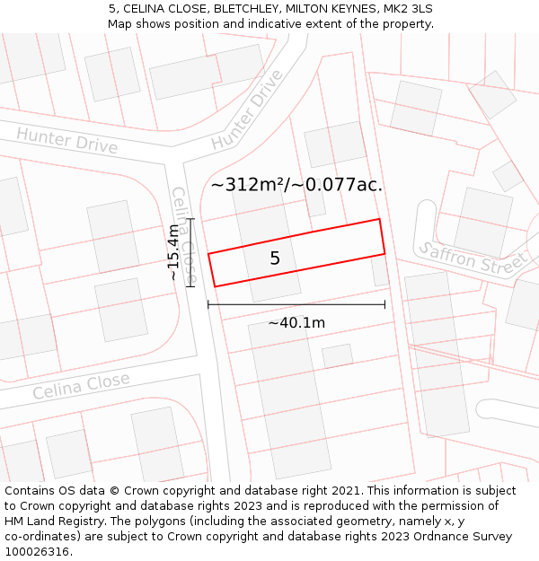 5, CELINA CLOSE, BLETCHLEY, MILTON KEYNES, MK2 3LS: Plot and title map