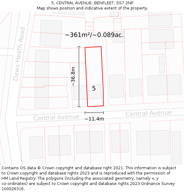 5, CENTRAL AVENUE, BENFLEET, SS7 2NP: Plot and title map