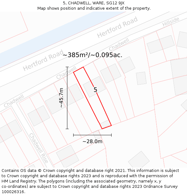 5, CHADWELL, WARE, SG12 9JX: Plot and title map