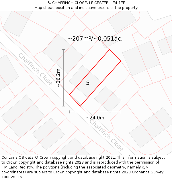 5, CHAFFINCH CLOSE, LEICESTER, LE4 1EE: Plot and title map