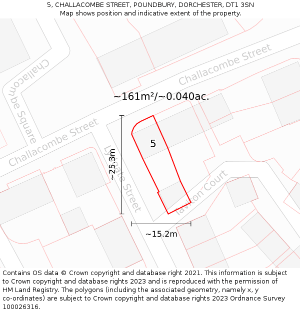 5, CHALLACOMBE STREET, POUNDBURY, DORCHESTER, DT1 3SN: Plot and title map