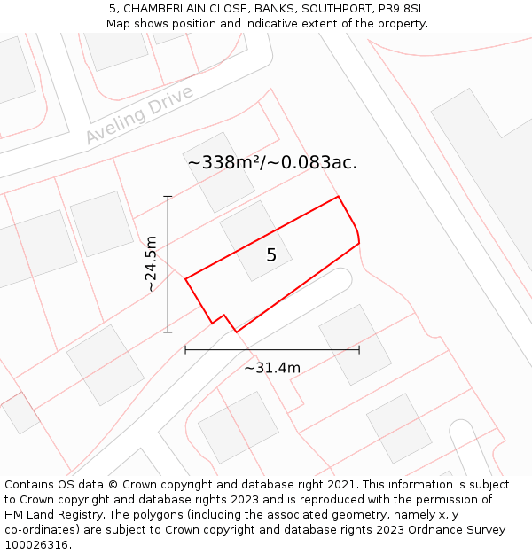 5, CHAMBERLAIN CLOSE, BANKS, SOUTHPORT, PR9 8SL: Plot and title map