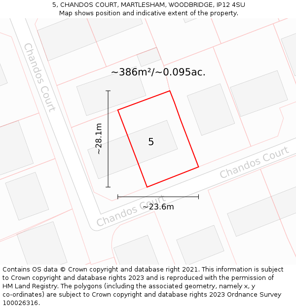 5, CHANDOS COURT, MARTLESHAM, WOODBRIDGE, IP12 4SU: Plot and title map