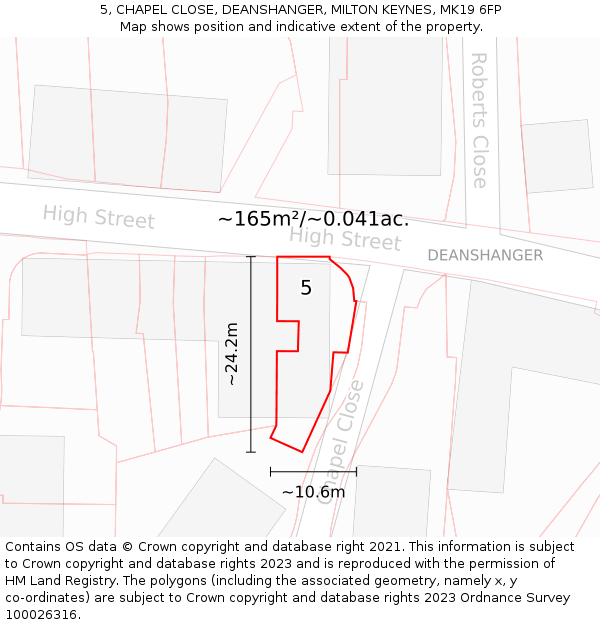 5, CHAPEL CLOSE, DEANSHANGER, MILTON KEYNES, MK19 6FP: Plot and title map