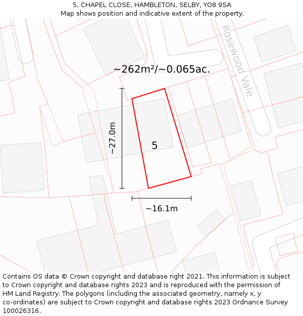 5, CHAPEL CLOSE, HAMBLETON, SELBY, YO8 9SA: Plot and title map