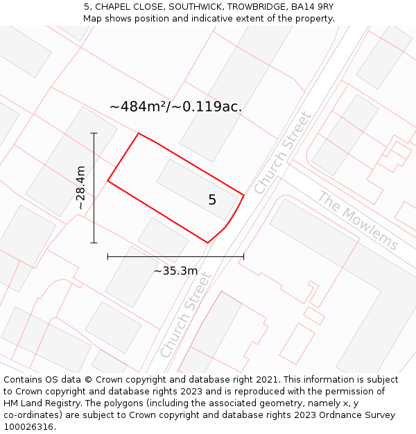 5, CHAPEL CLOSE, SOUTHWICK, TROWBRIDGE, BA14 9RY: Plot and title map