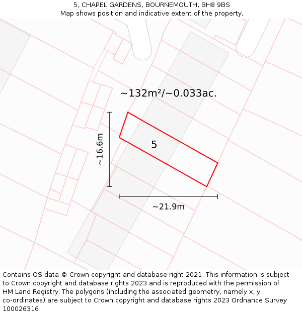 5, CHAPEL GARDENS, BOURNEMOUTH, BH8 9BS: Plot and title map