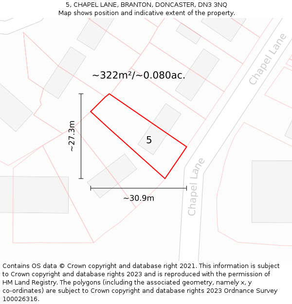 5, CHAPEL LANE, BRANTON, DONCASTER, DN3 3NQ: Plot and title map
