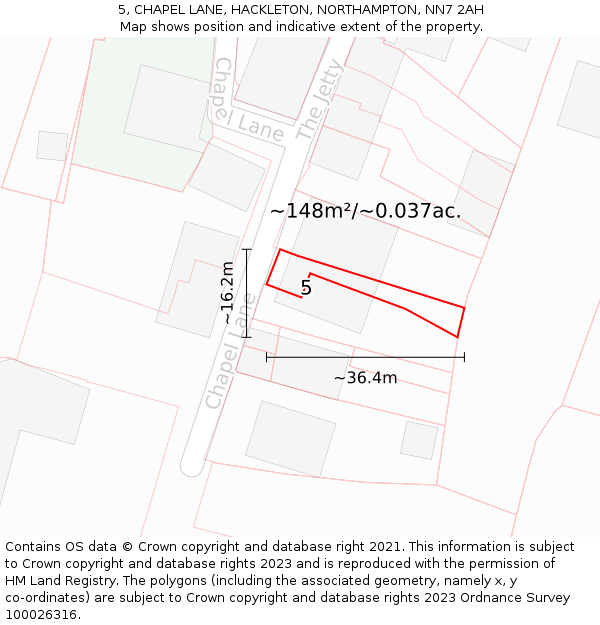 5, CHAPEL LANE, HACKLETON, NORTHAMPTON, NN7 2AH: Plot and title map