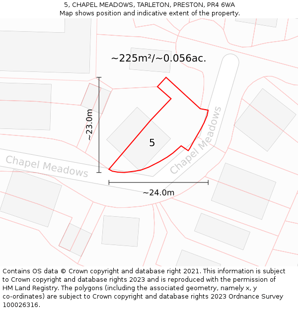 5, CHAPEL MEADOWS, TARLETON, PRESTON, PR4 6WA: Plot and title map