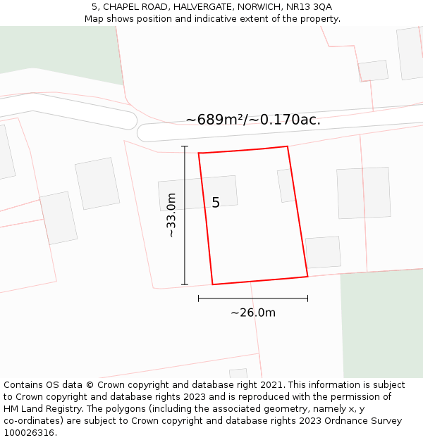 5, CHAPEL ROAD, HALVERGATE, NORWICH, NR13 3QA: Plot and title map