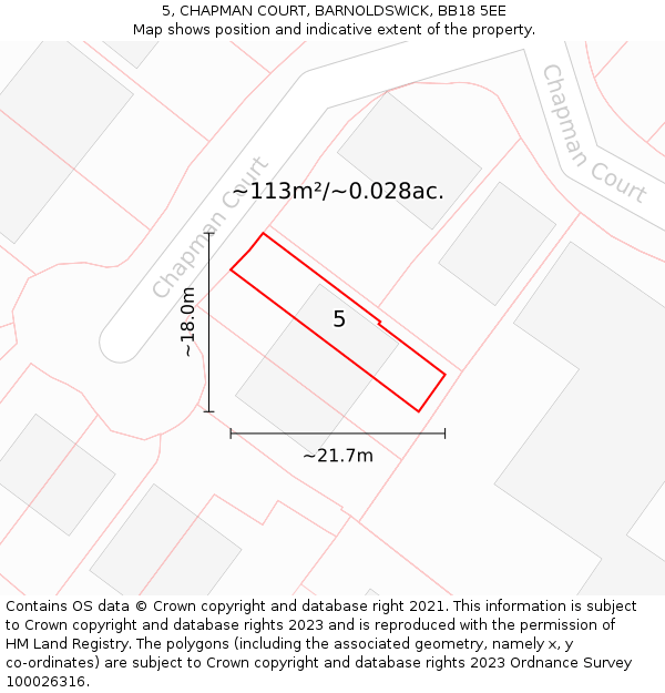 5, CHAPMAN COURT, BARNOLDSWICK, BB18 5EE: Plot and title map