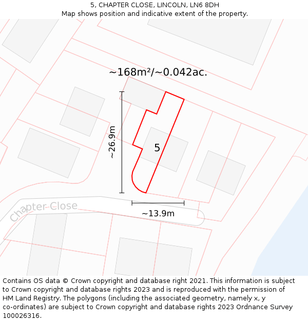 5, CHAPTER CLOSE, LINCOLN, LN6 8DH: Plot and title map