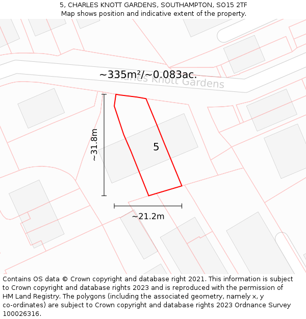 5, CHARLES KNOTT GARDENS, SOUTHAMPTON, SO15 2TF: Plot and title map