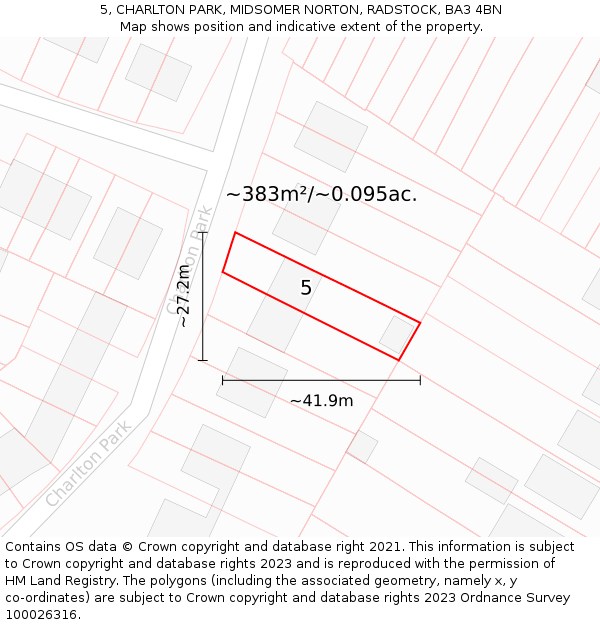5, CHARLTON PARK, MIDSOMER NORTON, RADSTOCK, BA3 4BN: Plot and title map