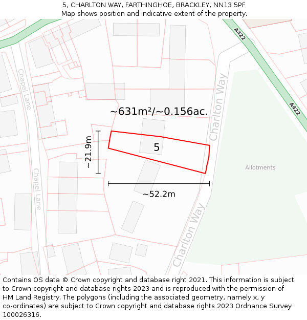 5, CHARLTON WAY, FARTHINGHOE, BRACKLEY, NN13 5PF: Plot and title map
