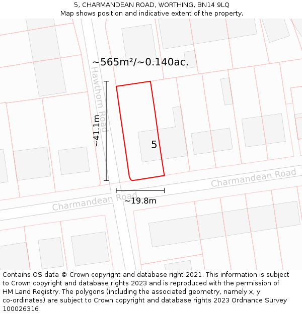 5, CHARMANDEAN ROAD, WORTHING, BN14 9LQ: Plot and title map