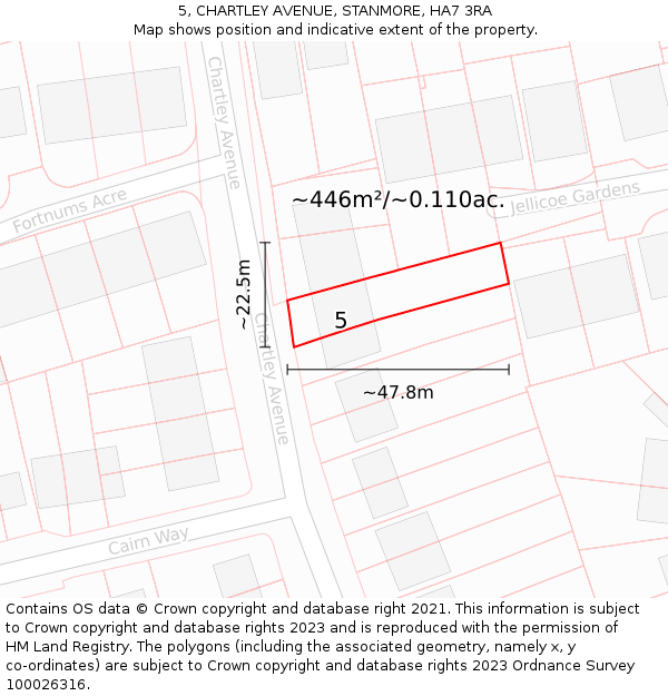 5, CHARTLEY AVENUE, STANMORE, HA7 3RA: Plot and title map