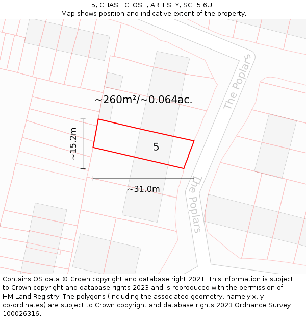 5, CHASE CLOSE, ARLESEY, SG15 6UT: Plot and title map