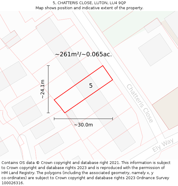 5, CHATTERIS CLOSE, LUTON, LU4 9QP: Plot and title map