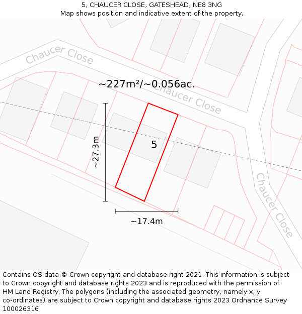 5, CHAUCER CLOSE, GATESHEAD, NE8 3NG: Plot and title map