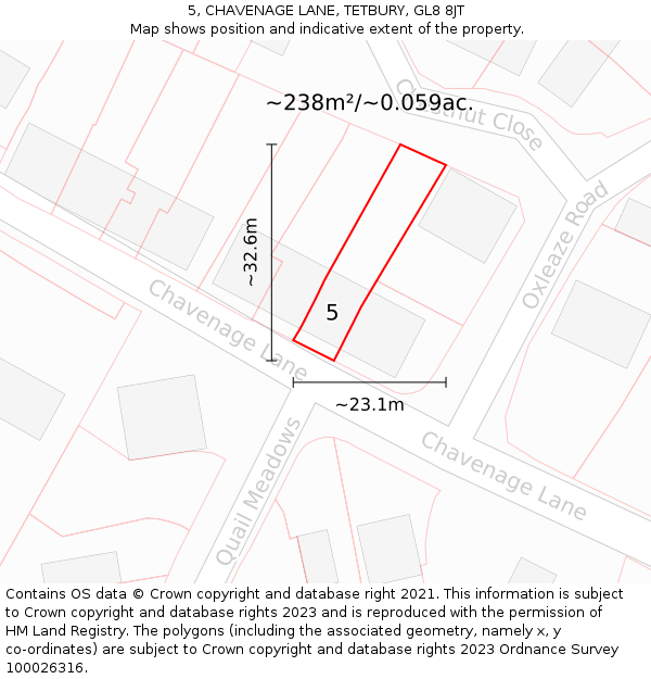 5, CHAVENAGE LANE, TETBURY, GL8 8JT: Plot and title map