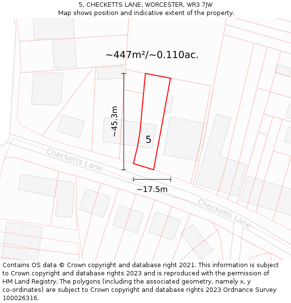5, CHECKETTS LANE, WORCESTER, WR3 7JW: Plot and title map