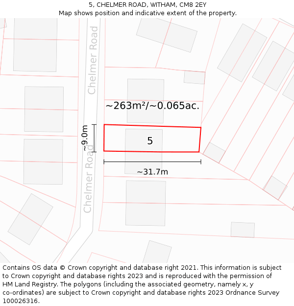 5, CHELMER ROAD, WITHAM, CM8 2EY: Plot and title map