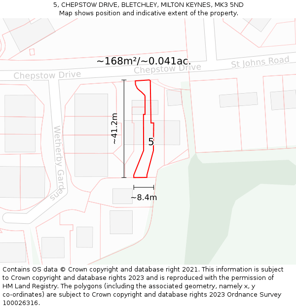 5, CHEPSTOW DRIVE, BLETCHLEY, MILTON KEYNES, MK3 5ND: Plot and title map
