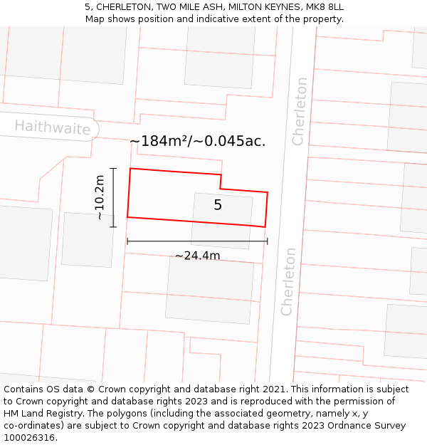 5, CHERLETON, TWO MILE ASH, MILTON KEYNES, MK8 8LL: Plot and title map