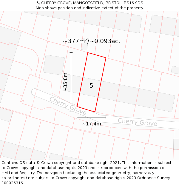 5, CHERRY GROVE, MANGOTSFIELD, BRISTOL, BS16 9DS: Plot and title map
