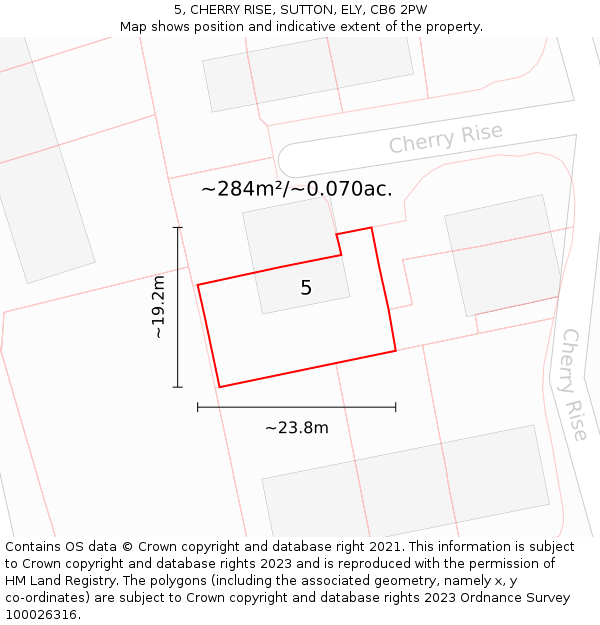 5, CHERRY RISE, SUTTON, ELY, CB6 2PW: Plot and title map