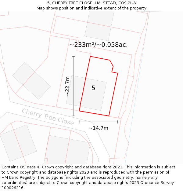 5, CHERRY TREE CLOSE, HALSTEAD, CO9 2UA: Plot and title map