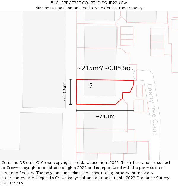 5, CHERRY TREE COURT, DISS, IP22 4QW: Plot and title map