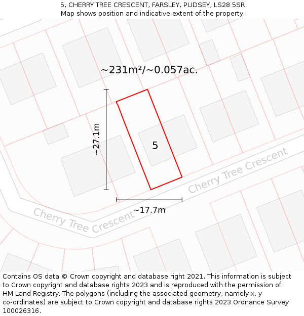 5, CHERRY TREE CRESCENT, FARSLEY, PUDSEY, LS28 5SR: Plot and title map