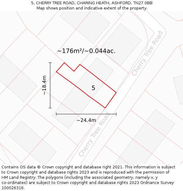 5, CHERRY TREE ROAD, CHARING HEATH, ASHFORD, TN27 0BB: Plot and title map