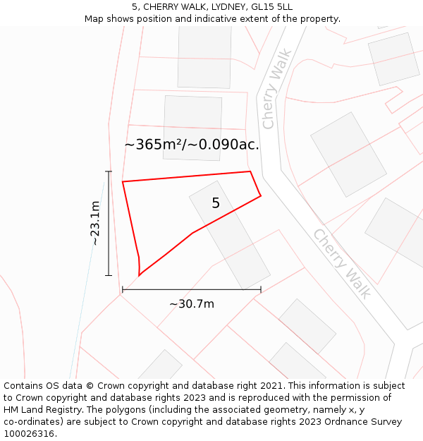 5, CHERRY WALK, LYDNEY, GL15 5LL: Plot and title map