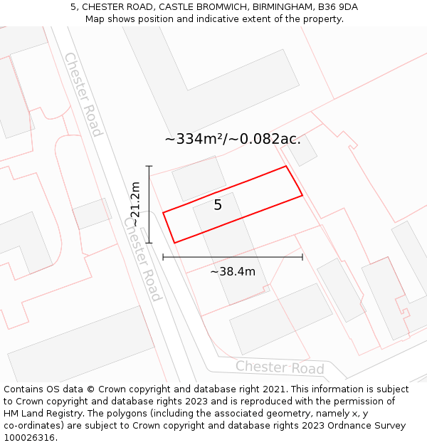 5, CHESTER ROAD, CASTLE BROMWICH, BIRMINGHAM, B36 9DA: Plot and title map