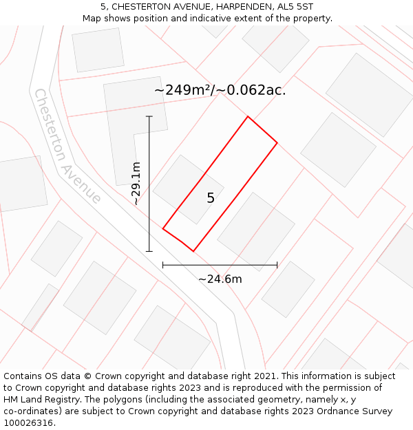 5, CHESTERTON AVENUE, HARPENDEN, AL5 5ST: Plot and title map