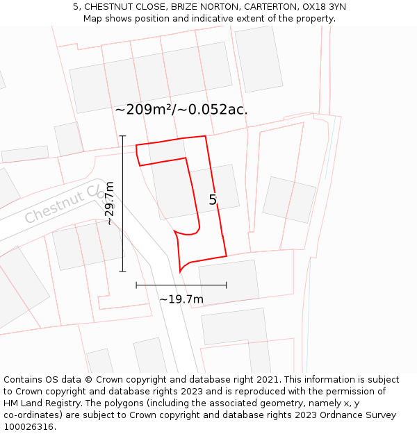 5, CHESTNUT CLOSE, BRIZE NORTON, CARTERTON, OX18 3YN: Plot and title map