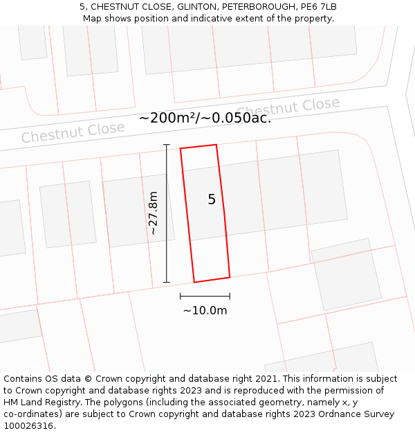5, CHESTNUT CLOSE, GLINTON, PETERBOROUGH, PE6 7LB: Plot and title map