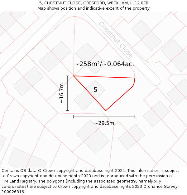 5, CHESTNUT CLOSE, GRESFORD, WREXHAM, LL12 8ER: Plot and title map