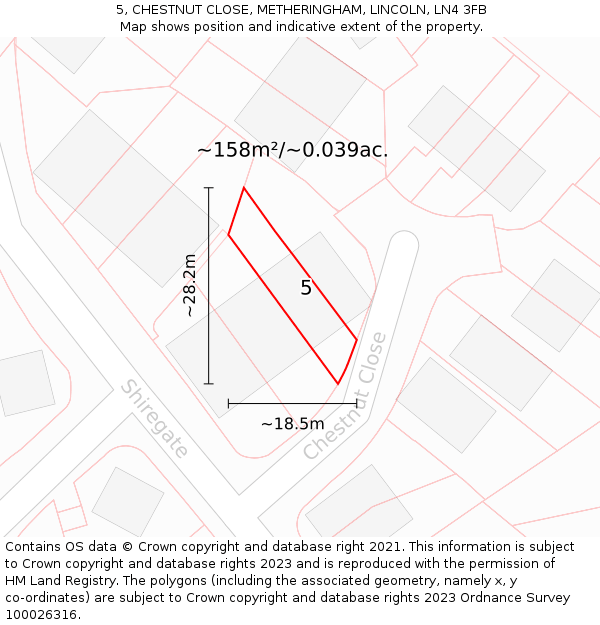 5, CHESTNUT CLOSE, METHERINGHAM, LINCOLN, LN4 3FB: Plot and title map