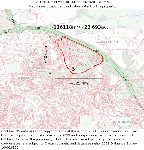 5, CHESTNUT CLOSE, PILLMERE, SALTASH, PL12 6WJ: Plot and title map