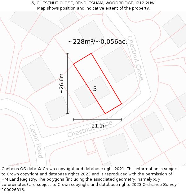 5, CHESTNUT CLOSE, RENDLESHAM, WOODBRIDGE, IP12 2UW: Plot and title map