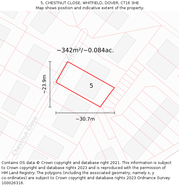 5, CHESTNUT CLOSE, WHITFIELD, DOVER, CT16 3HE: Plot and title map